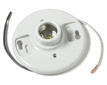 Keyless Porcelain Lamp Holder: 4-Terminal with 7" Black and White Conductors